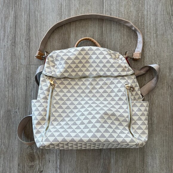 None Handbags - Womens Beige Printed Backpack Purse